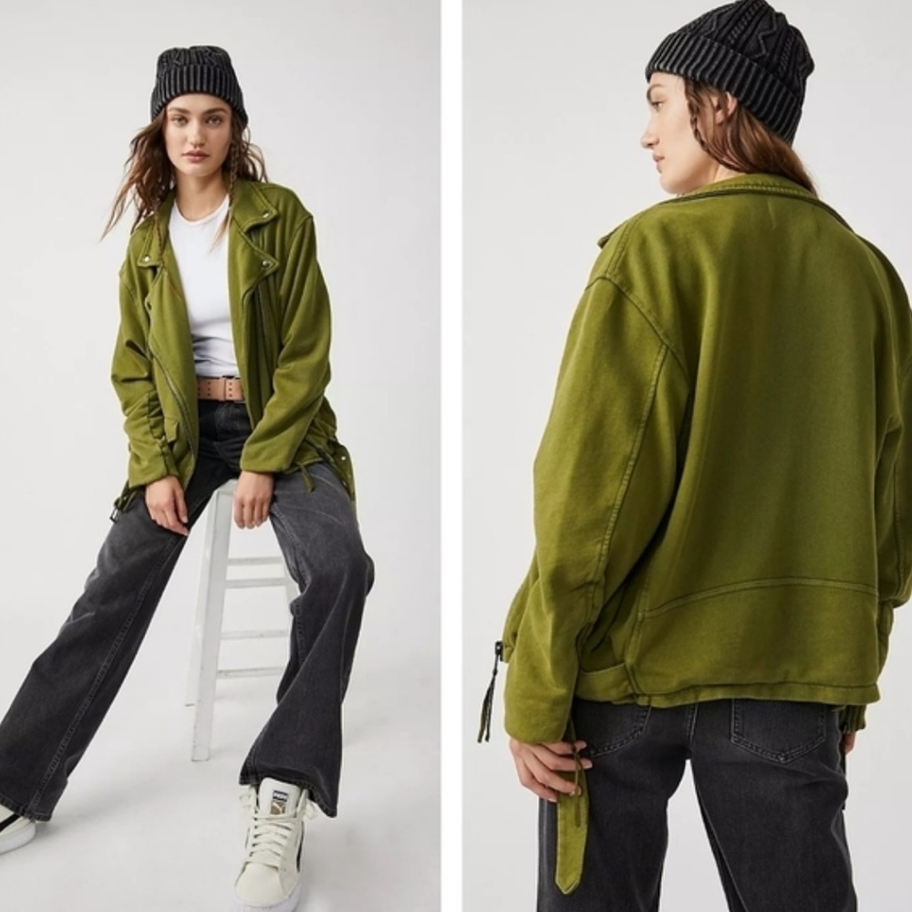 We the free by free people Rebel Knit Oversized Moto Jacket Olive green XS